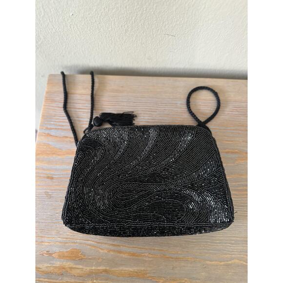 VTG Lord & Taylor Black Beaded Evening Bag Womens Small Purse Handbag Crossbody - Picture 4 of 12